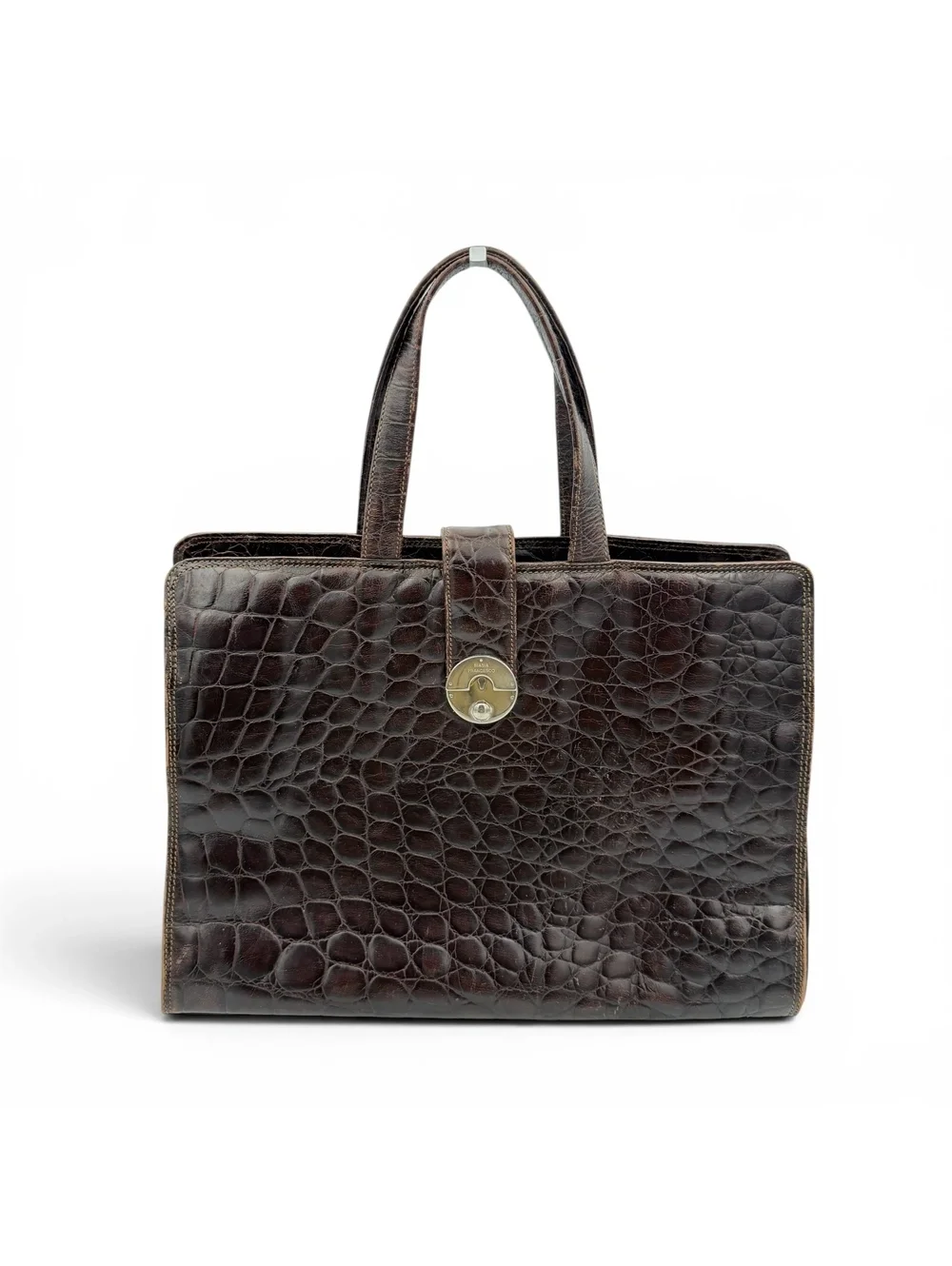 Vtg Francesco Biasia Genuine Leather Crocodile Embossed Tote Bag Made in Italy